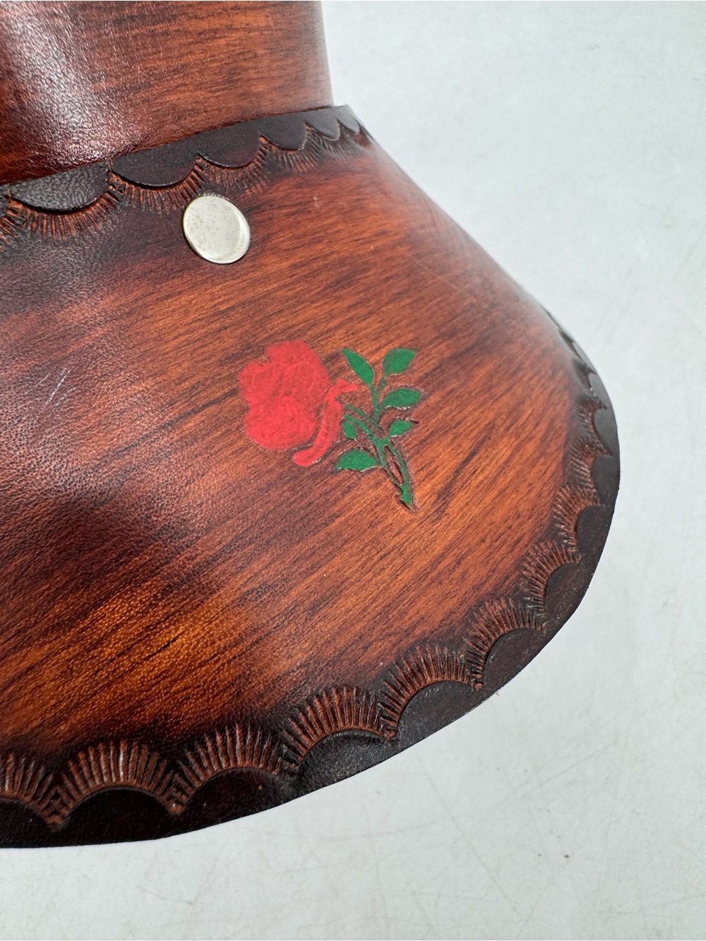 Vintage 70s Boho Hippie Groovy Western Tooled Leather Floral Sun Gambler Visor - Picture 10 of 15